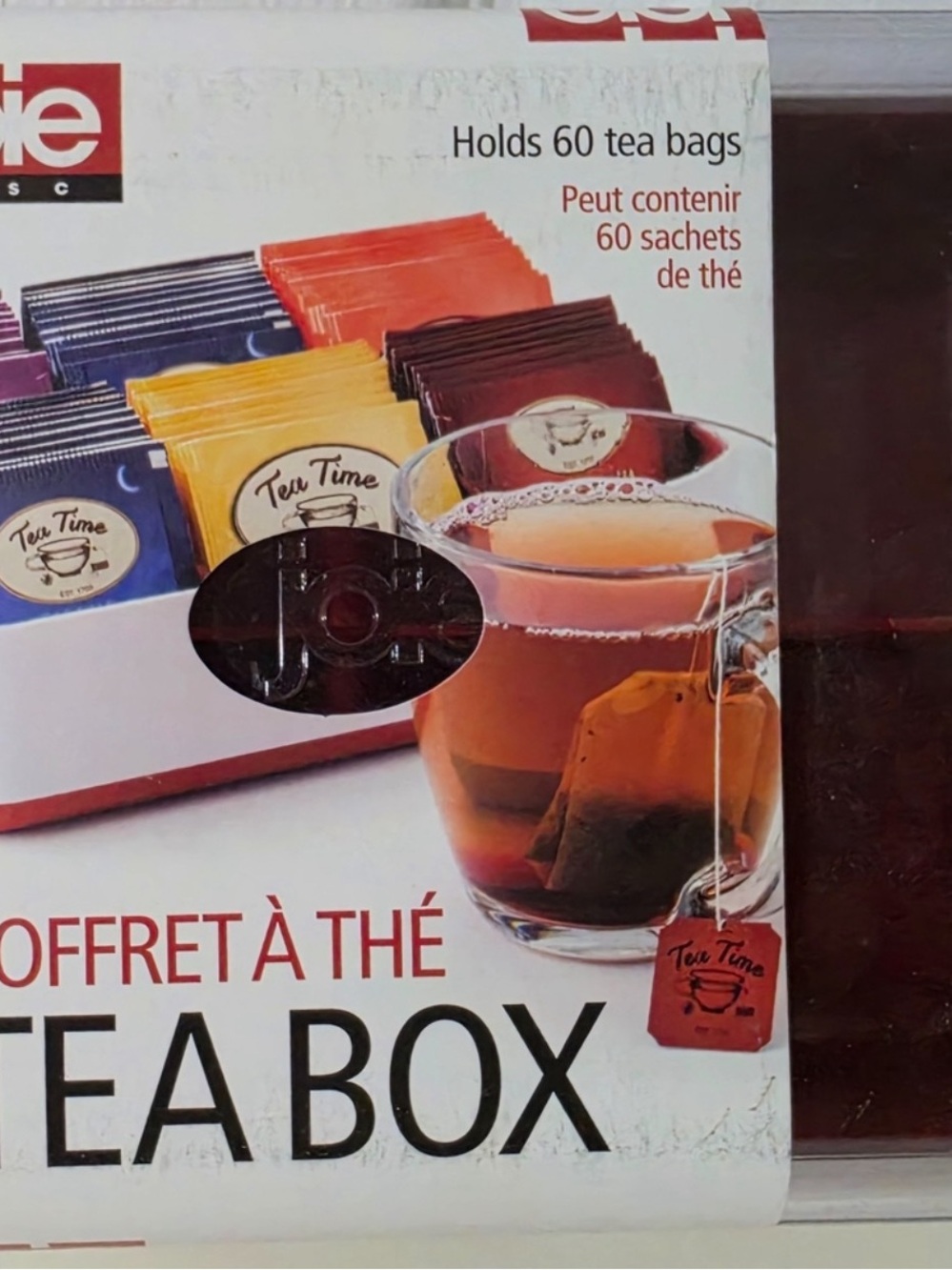 Joie Tea Box Organizer in White with Red Accents Joie tea box holds 60 tea bags. - Picture 2 of 5